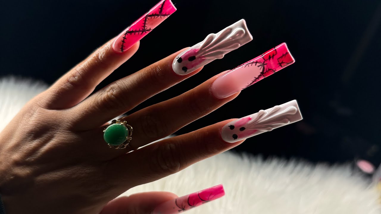 👻DAY 6 of HALLOWEEK👻viral 3d ghost trend|pink spooky nails 