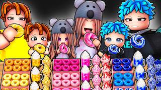 Eating Only ONE COLOR Sweets with our BABY PLUSHIES in Roblox MUKBANG!