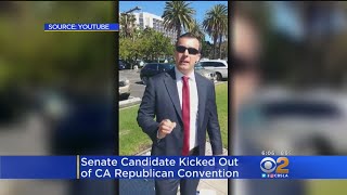 An anti-semitic senate candidate who praised adolf hitler has been
kicked out of the california republican party's convention in san
diego. peter daut reports.
