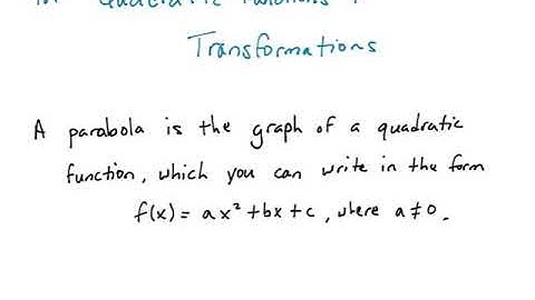 Algebra 2: Section 4.1 - Quadratic Functions and Transformations
