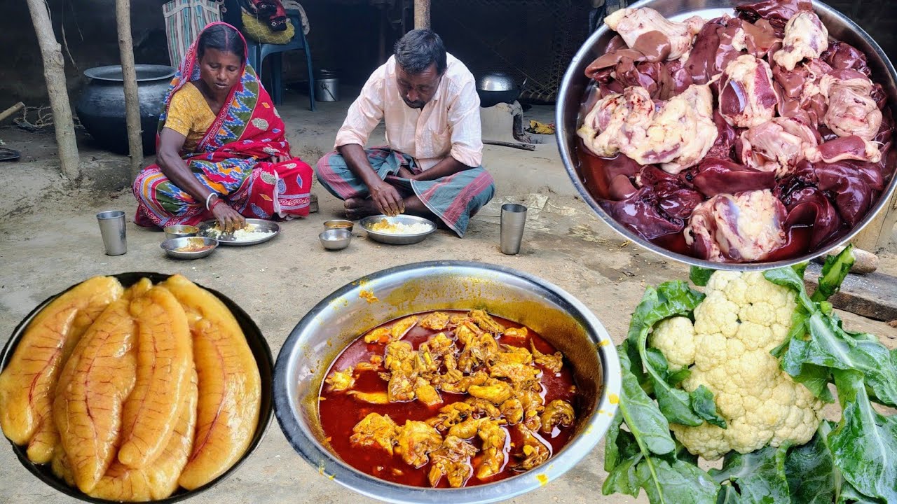 chicken LIVER GIZZARD CURRY with CAULIFLOWER and FISH EGG CURRY by tribe grandma|cooking & eating