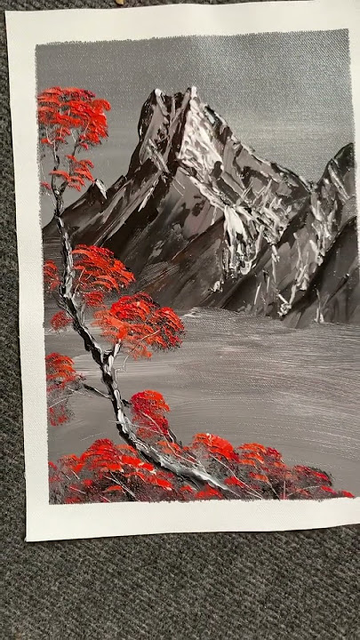 Unveiling a painting! Red tree mountain 🏔️ 🎨 #art #artist