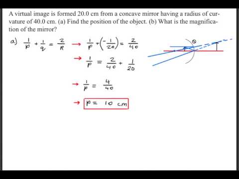 A virtual image is formed 20.0 cm from a concave mirror having a radius of curvature