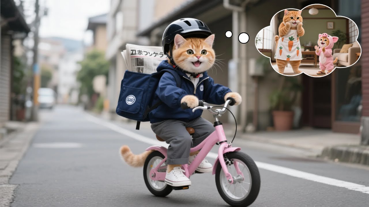 Ginger Kitten Delivers Newspapers 📬 Earning Money to Buy Mama Cat a New Apron 🐱