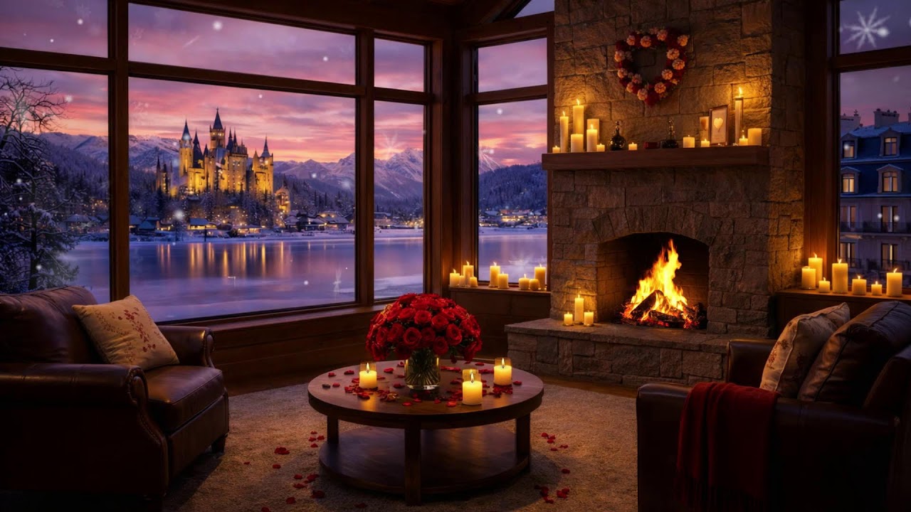 💖 Winter Fairytale Cabin (NO MID-ROLL ADS) – Fireplace Glow & Smooth Jazz