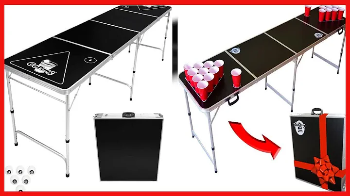 GoPong 8 Foot Portable Beer Pong / Tailgate Tables (Black, Football, American Flag