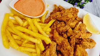 كريسبي دجاج المطاعم المقرمش الشهي بدون بييض مع خلطه صوص المطاعم السريه #crispy chicken