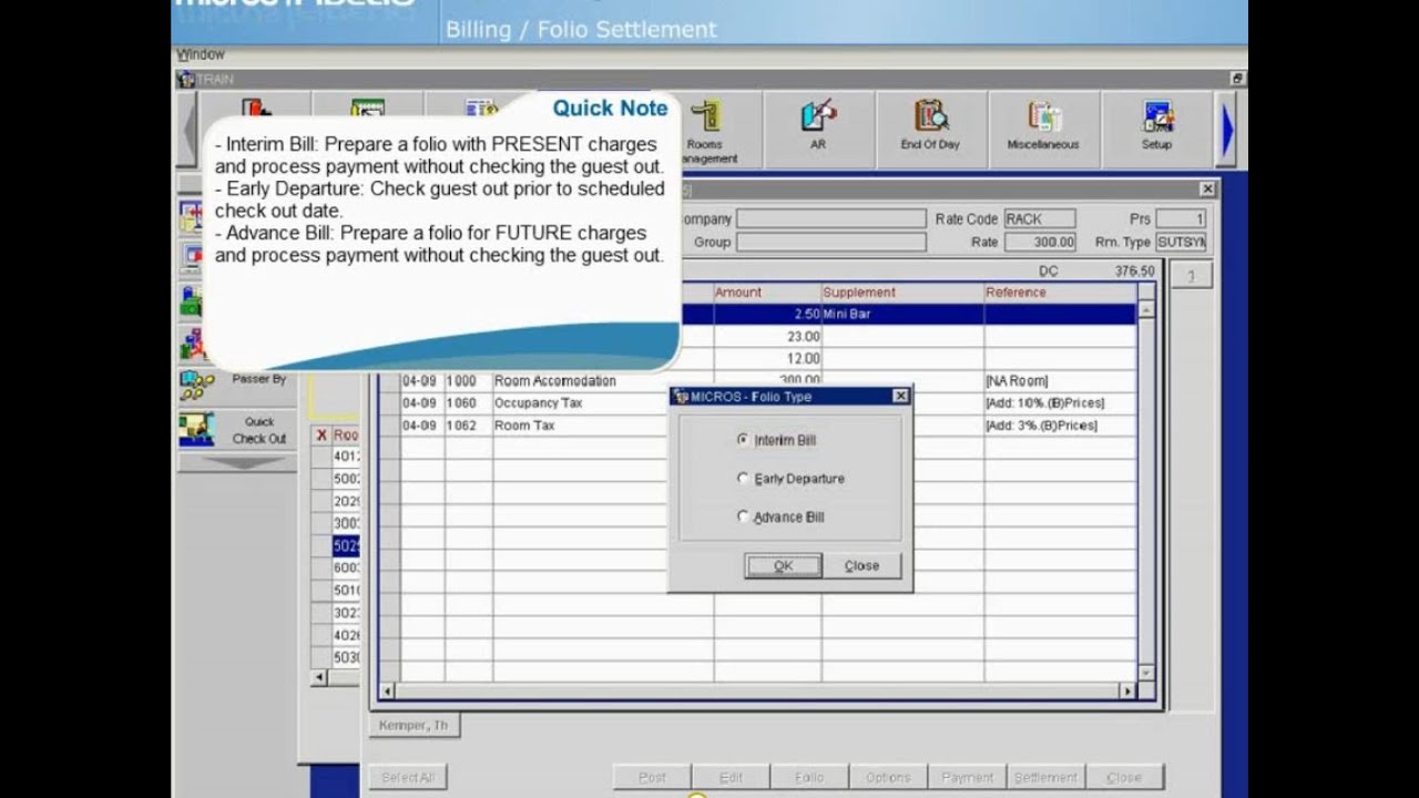 Settle folio by using settlement tab for early departure (কিভাবে early departure পরিচালনা করবেন)