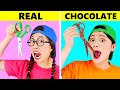 REAL VS CHOCOLATE FOOD CHALLENGE 진짜음식 초콜릿 음식 챌린지 DONA 도나