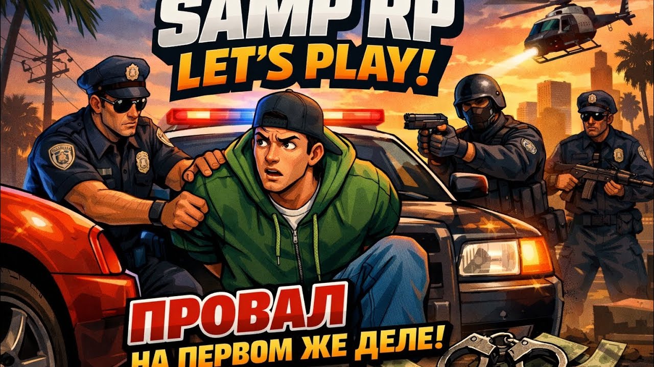 SAMP RP Летсплей #2 — Автоугон и сразу провал! Поймали копы на первом деле 🚔💀
