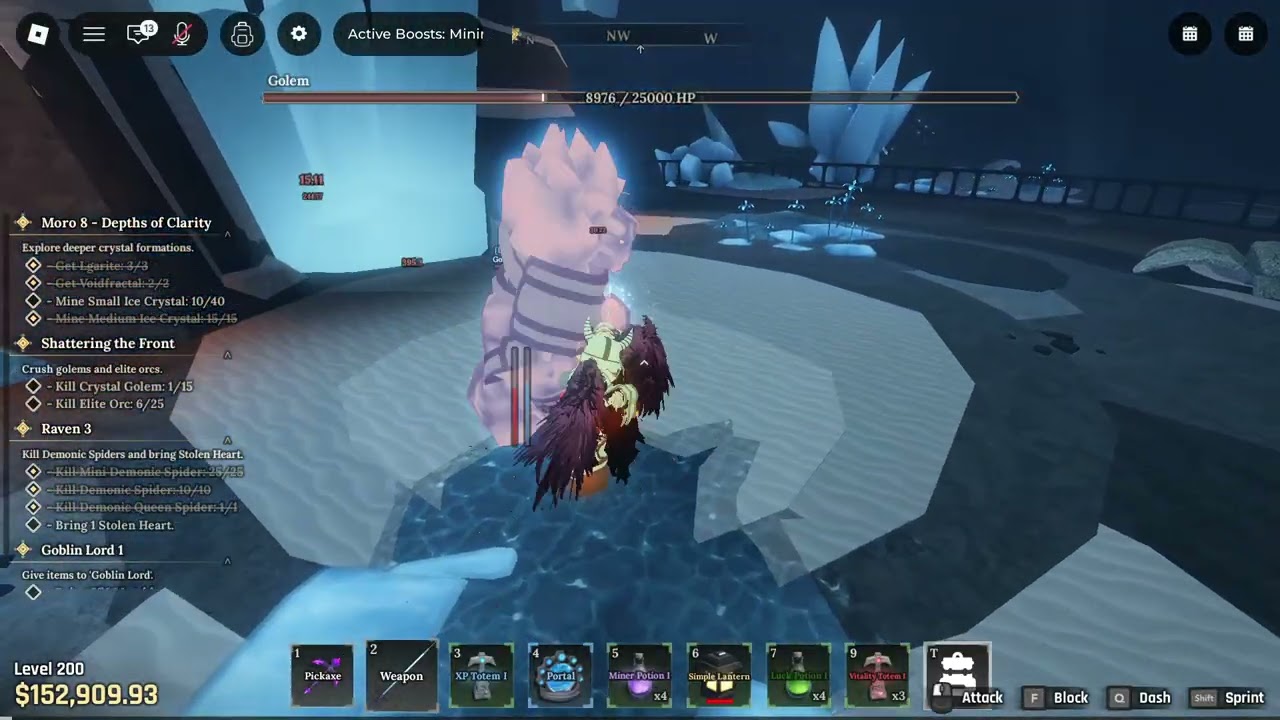 defeating the golem boss