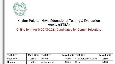 HOW TO SELECT TEST CENTRES FOR ETEA MDCAT