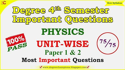 Degree 4sem Physics Paper 1 and Paper 2  Most Important Questions Unit Wise Degree 4Sem Exams 2023