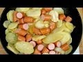 Cooking episode with potatoes wieners cheese and eggs