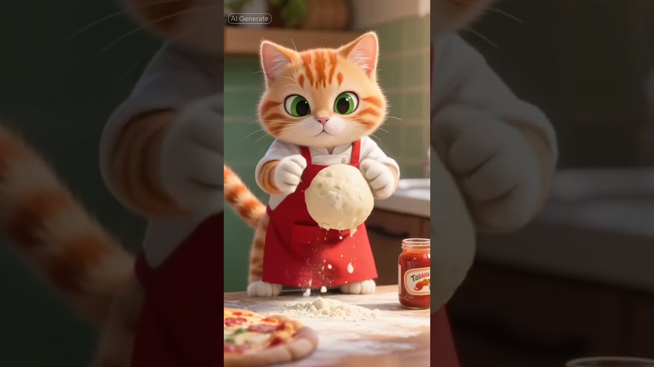 A cat is making pizza and with playing ||  funning vidoe 