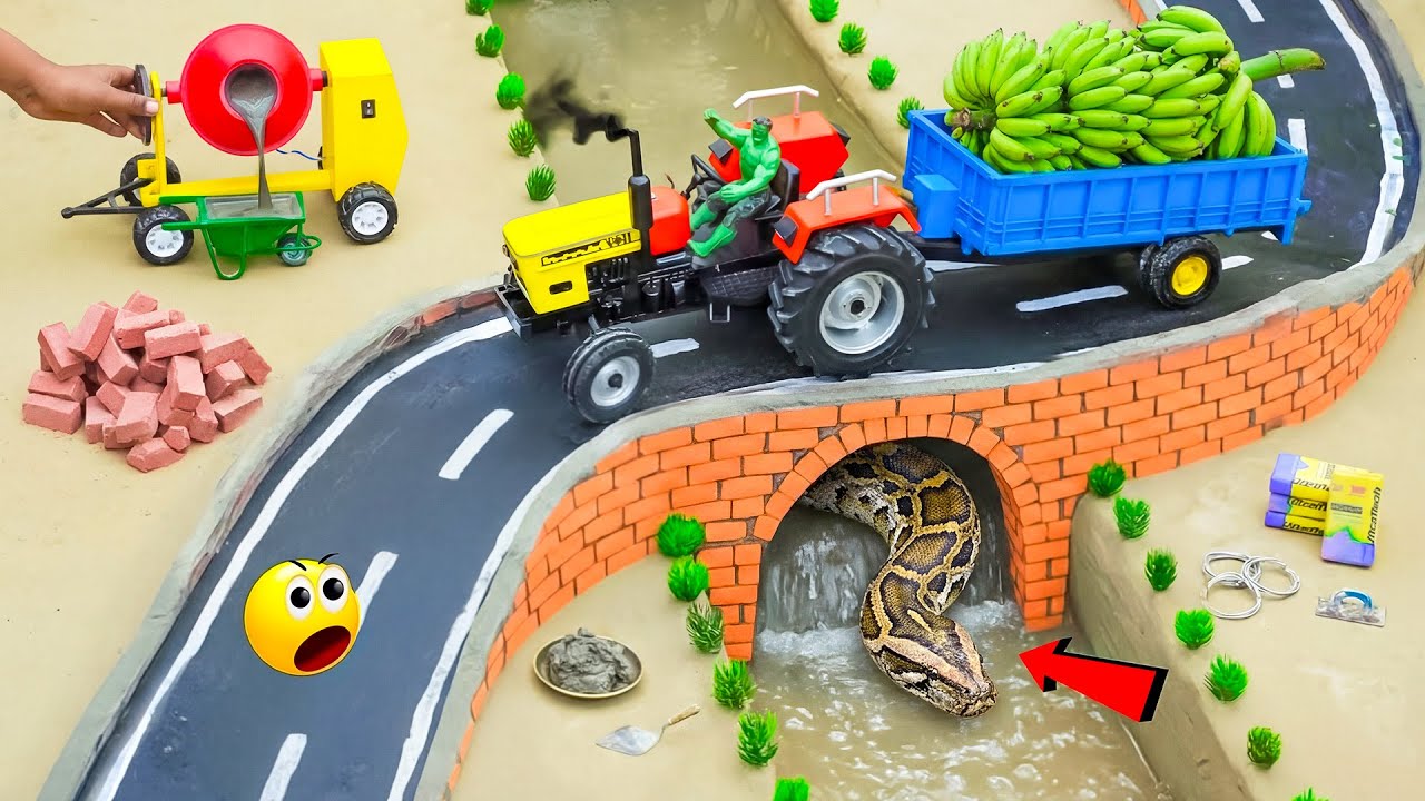 DIY mini truck | Build Bridge to Escape Giant Python Under the Road | Science Project