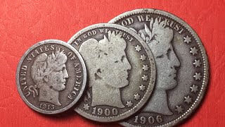 19001913 United States Barber Dime, Quarter and Half Dollar coin collection