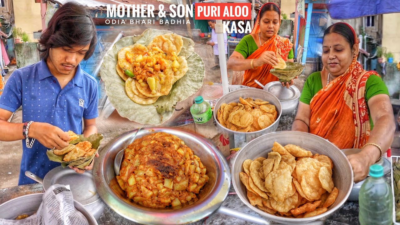 ବାପା ଛଉ Master ଥିଲେ | Mother & Son Selling Puri & Aloo Kasa On Street | Only 20₹/- | Street Food