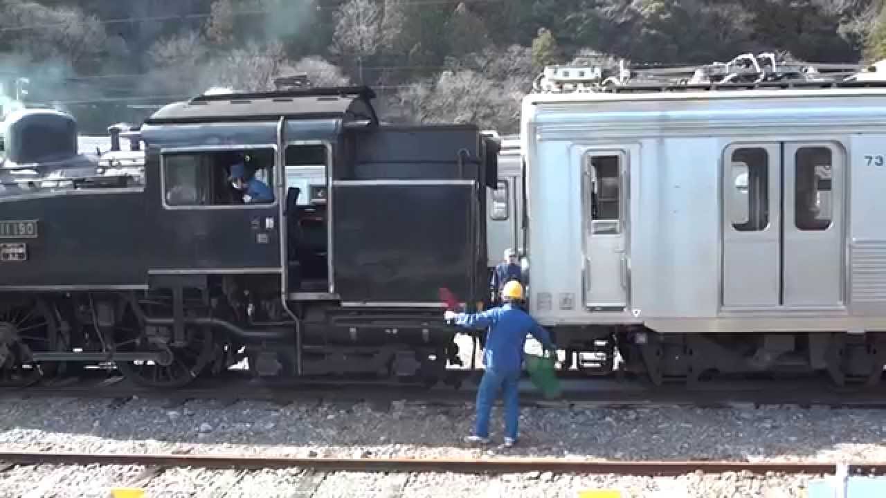 大井川鉄道　7200系　故障のため、C11形蒸気機関車に入替え作業される。　in 千頭