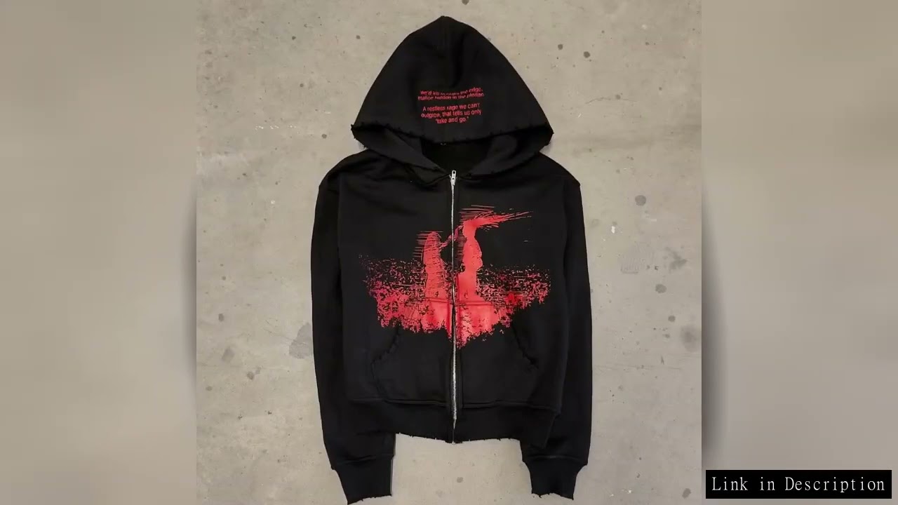 Hip Hop Gothic Retro High Street  Baggy Zip Up Hoodie Y2k Graphic Print American Zipper Hoodie Men's