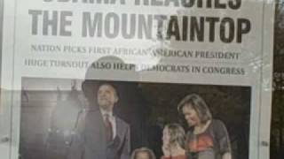 President Obama Reaches the Mountaintop
American newspapers proclaim Obamas victory in a Newseum display of page one news and banner headlines following the historic election. The Newseum is located on Pennsylvania Ave. in Washington between the White House and the Capitol. Conversations captured on video express hope and gratitude. Banner headlines on display are from coast-to-coast including Houston, Boston, Seattle, Arkansas, Oregon, Oklahoma, South Carolina, New Hampshire and more. A sample of banner headlines includes: Obama Triumphs, One Nation, Historic Win, History, A New Hope, A New Dawn, President Obama, Face of Change, Change is Coming to America, Change has Come to America, Obamas Time, and President Obama Reached the Mountaintop. NEW VIDEO: President Obama wall at the Lincoln Memorial (search for redarrowguy or subscribe). President Obama Reaches the Mountaintop