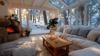 Soothing Crackling Logs & Intense Winter Storm | Rustic Fireplace Sanctuary for Peace