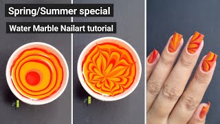Spring/Summer Water Marble Nailart tutorial ✨️ at Home || Spring special Nailart || Easy watermarble