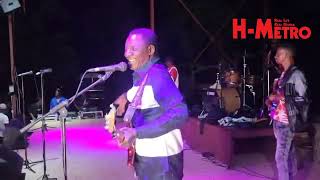 Alick Macheso hyping dancer Kariba during his performance in Victoria Falls.