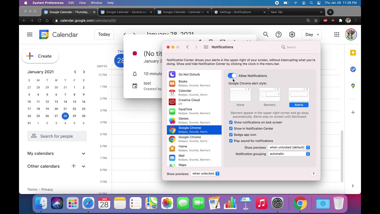 Mac Google calendar sound alerts / notifications settings - how to get