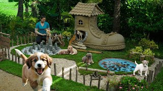 Rescue puppies! Build a dog's Dream House And fish pond! 🌊🐶