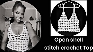 Open Shell Stitch crochet V-Neck Tank Top