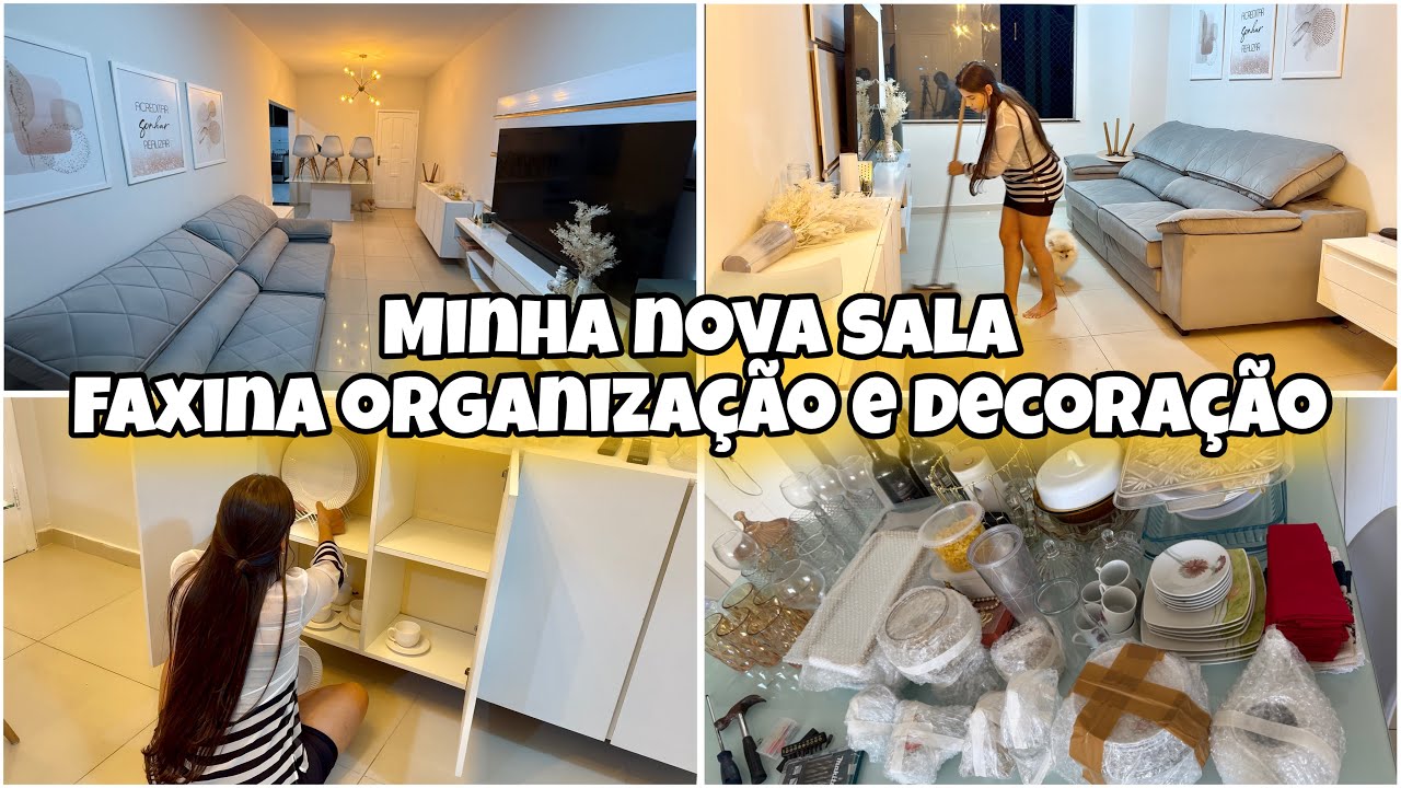 MINHA SALA NA CASA NOVA||🩷 LIMPEZA’ORGANIZAÇÃO’DECORAÇÃO’|| USEI O ARMÁRIO DA COZINHA COMO BUFFET 