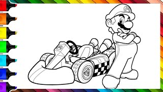 Super Mario Kart Coloring 🏎🎨 | Mario Racing Car Coloring Video