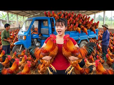Buying Giant Capon Chickens From A Farmer Woman | 3-Wheel Truck Overflowing To Village Market
