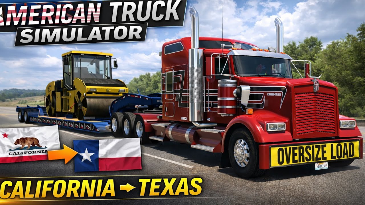 American Truck Simulator | Kenworth W900 Hauls Road Roller 🚛 California ➝ Texas | Realistic Drive