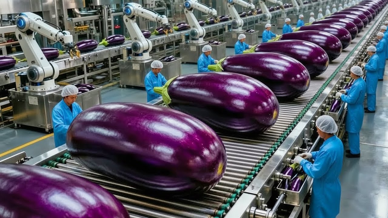 Inside The BIGGEST eggplant Farm & Factory - From Seed to Harvest (Full Process)