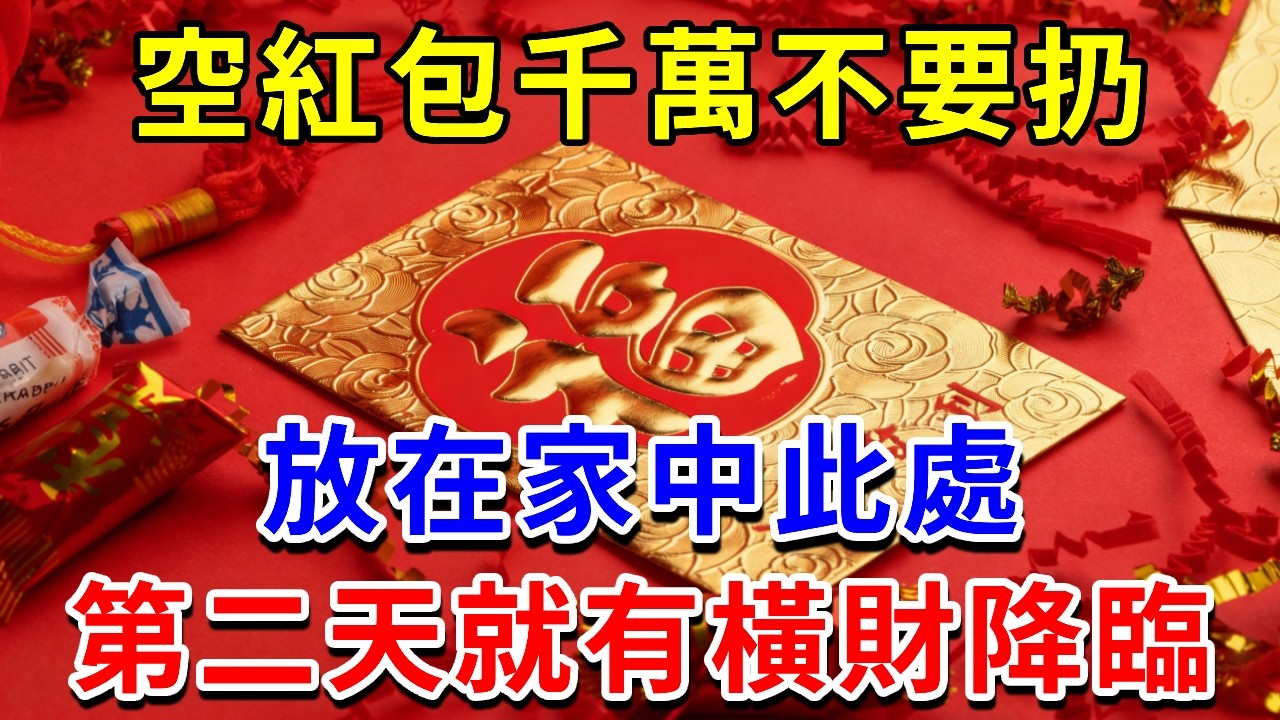 用過的空紅包不要直接扔掉，放在家中此處，相當於請了6位財神爺！第二天就有橫財降臨！#空紅包 #財神爺 #民俗秘密 #招財風水 #老祖宗智慧 #過年習俗 #風水佈局 #財運亨通 #橫財 #招財方法