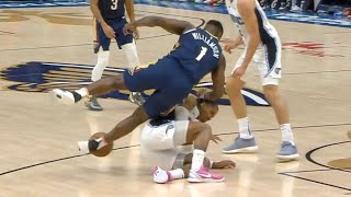 Zion Williamson almost has career ended by Gary Harris falling into his legs 😬