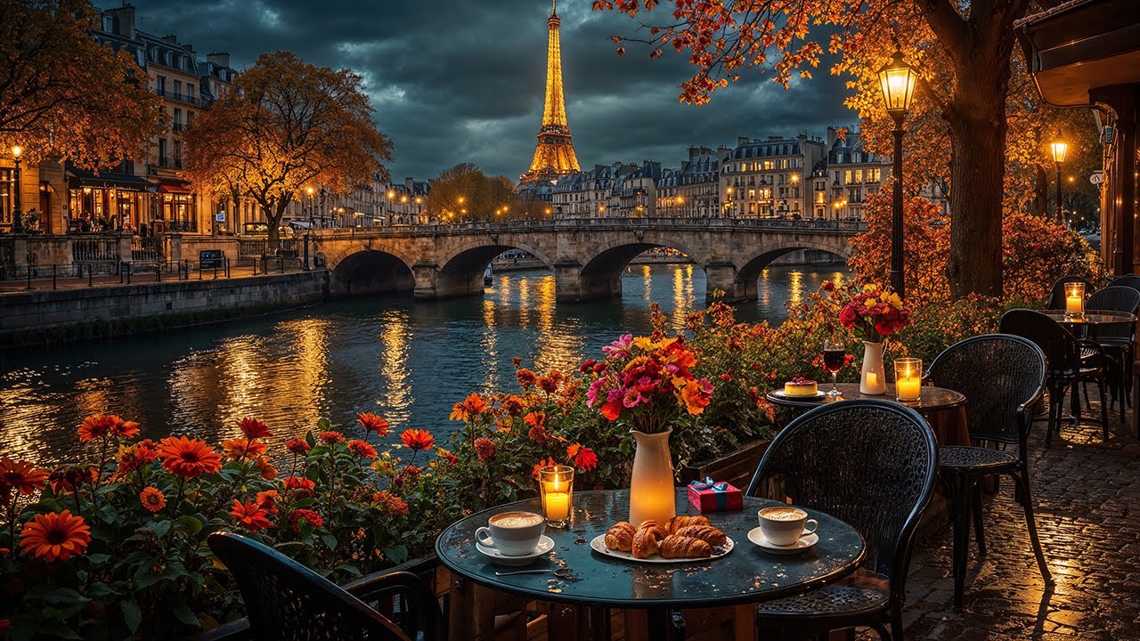 Autumn Jazz Night at Paris Balcony Café | Relaxing Jazz Instrumental Music for Study & Focus
