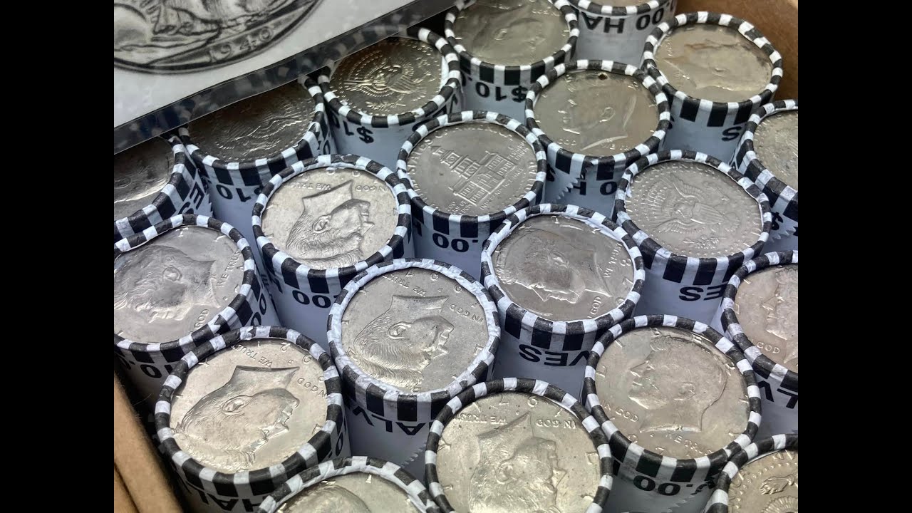 SILVER COIN ROLL HUNTING 10 ROLLS HALF DOLLARS 500 BANK BOX YouTube