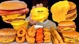 ASMR 스팸치즈버거 빅맥🍔후라이드 쉬림프 어니언링 너겟 롱치즈스틱 치즈소스 찍먹방~!! Spam Cheese Burger Onion Ring Nuggets MuKBang~!!!