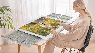 Lifewit White 1500 Piece Rotating Jigsaw Puzzle Board with 4 Divider Drawers and Protective Cover