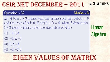 CSIR NET Mathematics December-2011| Linear Algebra, Q-32; Part B| Eigen Values of Matrix #mathtecz