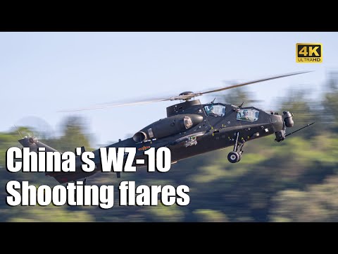 China's WZ-10 military helicopter shooting flares