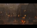 Halloween spooky ambience  haunted houses village  rainy halloween