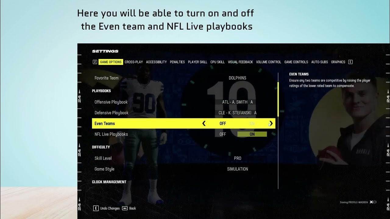 How to turn on and off Even team and NFL Live playbooks in Madden NFL