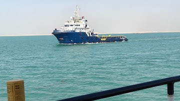 Joining Mussafah channel Abu Dhabi Heading to NPCC NMDC Base passing with Stanford Alfa dredge Krios