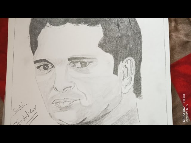 An artist gives final touches to a sketch of cricketer Sachin Tendulkar  ahead of his 40th birthday in Kolkata. : r/Cricket