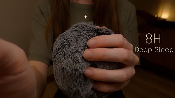 ASMR | 8 Hours Deep Sleep: Fluffy Mic Scratching and Soft, Inaudible Whispering with Rain Sounds
