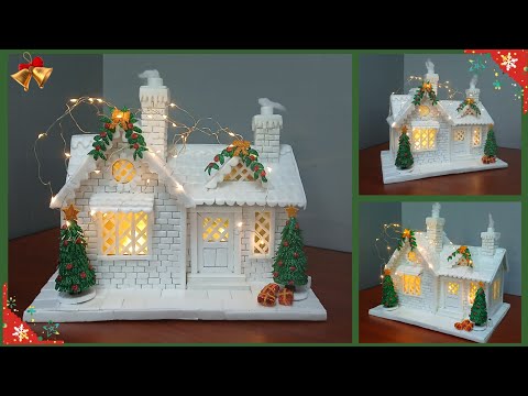 Making DIY Christmas House From Cardboard And Polystyrene Food Boxes Styrofoam Food Containers